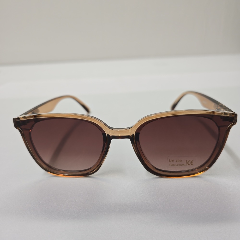 NEW Tan Transparent Cat Eye Sunglasses Brown Gradient Lens UV400 Protection Chic
